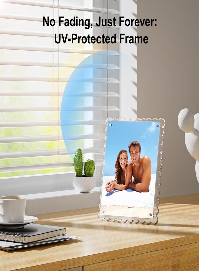 HELPLEX 5x7 Clear Acrylic Picture Frames with Scalloped Edges, 3-Pack Magnetic Frame with Stand for Horizontal or Vertical Display, Tabletop or Desk Photo Holder - Image 5